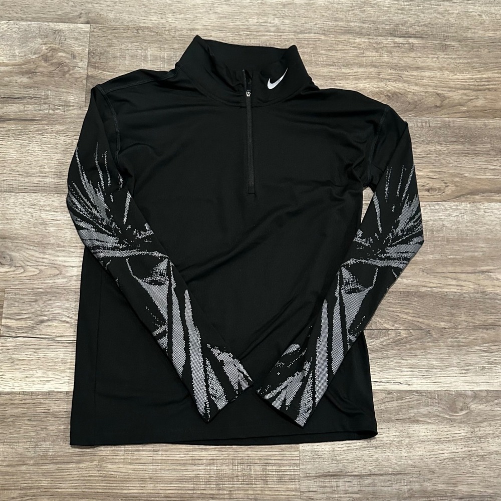 Nike Running Womens Dri-FIT 1/4 Zip Pullover Black Graphic BV4375-010 XS